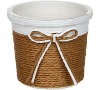 Плетеное кашпо с бантиком INBLOOM 10.5x10.5x9 см, бумажная лоза, ПП 164-303