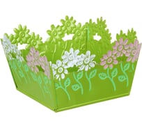 Квадратное кашпо INBLOOM Цветочный край 14x14x8 см, металл 164-308
