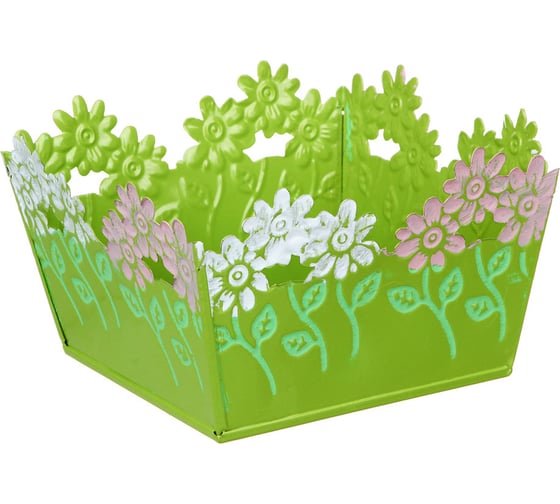 Квадратное кашпо INBLOOM Цветочный край 14x14x8 см, металл 164-308 1