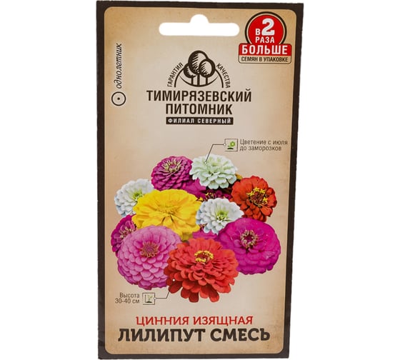 Семена Тимирязевский Питомник цветы цинния Лилипут смесь 0.6 г Of000120543 1