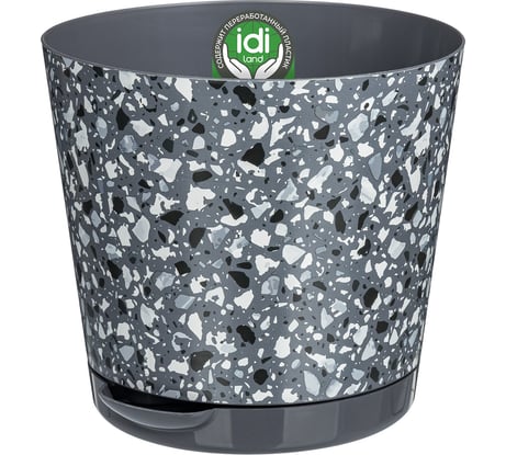 Горшок для цветов IDILAND Stone Flower диаметр 120 мм, 0.75 л, с прикорневым поливом, с декором, серый, 221606835/01