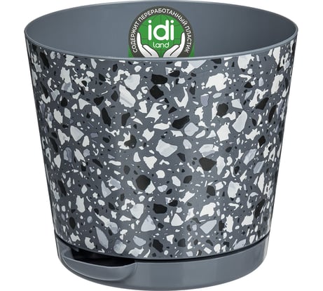Горшок для цветов IDILAND Stone Flower диаметр 100 мм, 0.5 л с прикорневым поливом с декором серый 221606735/01