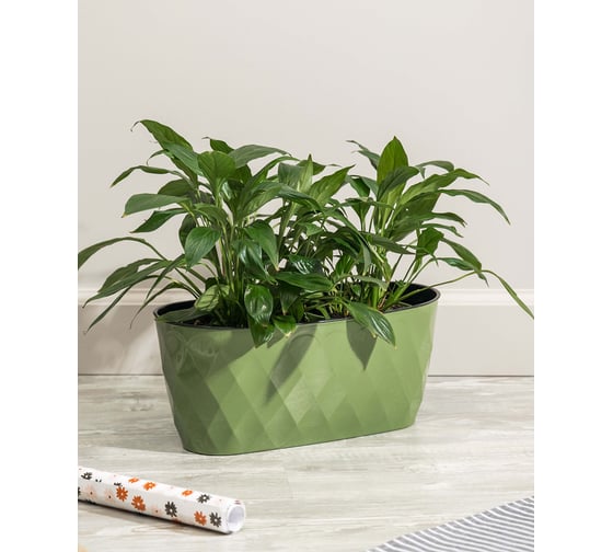Горшок для цветов IDILAND Laurel 354x152x150 мм, 5 л с дренажной вставкой зеленый 221611118/01