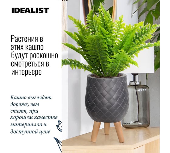 Настольное кашпо на ножках Idealist Lite джерси, черное, диам. 22 см, высота 33 см, 6л JERRL33-BL