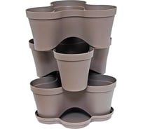 Цветочный тройной горшок ПРОТЭКТ Мокко пластик, 17х38.5х38.5 см, 3 шт, с подставкой КГ-М ГЦ-17 М