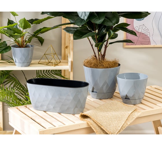 Горшок для цветов Idiland Laurel D 220 мм, 4.5 л, с поддоном, серый 221611035/03