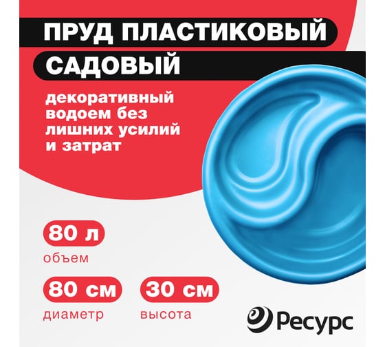 Декоративный пруд ЦентрПласт 80 л пластиковый длина 80 см высота 30 см зеленый 20352