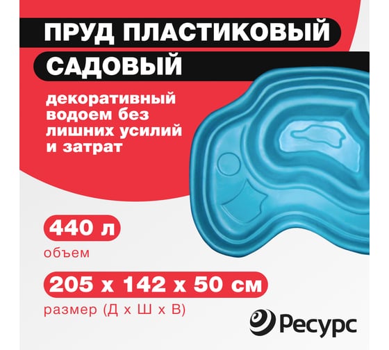 Декоративный пруд ЦентрПласт 440 л пластиковый 205x142x50 см синий 14597