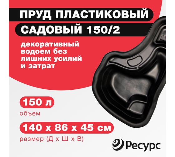Декоративный пруд ЦентрПласт 150/2 л пластиковый 140x86x45 см черный 19214