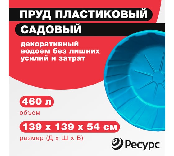 Декоративный пруд ЦентрПласт 460 л пластиковый 139x139x54 см синий 20452