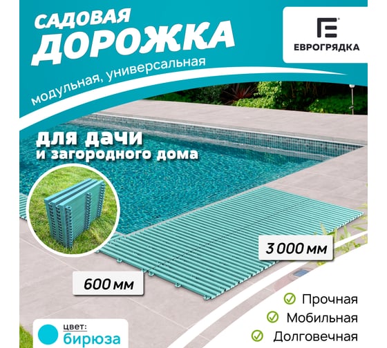 Садовая дорожка Еврогрядка 600x3000, цвет бирюзовый EGDOR60x300bir