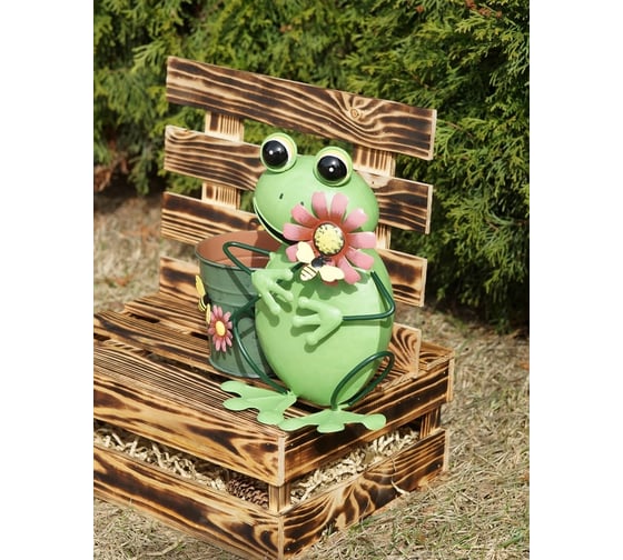Садовая фигурка для дачи и сада KlestO Лягушка с горшком, высота 27 см Z26402