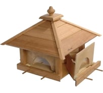 Кормушка для птиц ДИПРИЗ из массива дуба с 4 выдвижными ящиками для корма со стеклами, уличная, прочный деревянный скворечник для птиц Д.7534