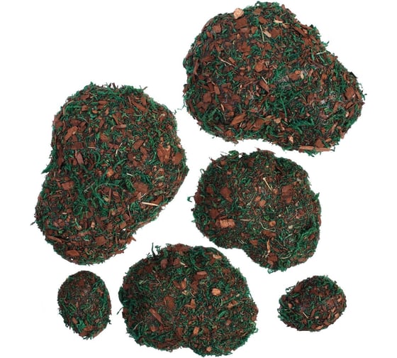 Искусственный мох с тёмной корой Greengo Камни 6 шт., ассорти: 2 больших, 2 средних, 2 маленьких 5200600 1