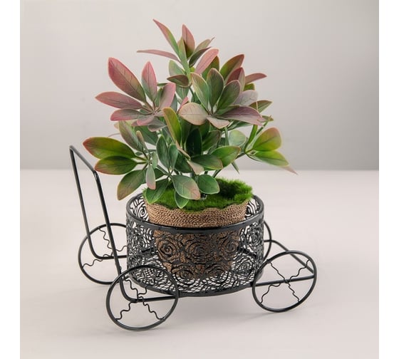 Подставка для цветов Доляна Коляска черная, диаметр 11.5 см, 20.5x12x13.5 см 4597728 1
