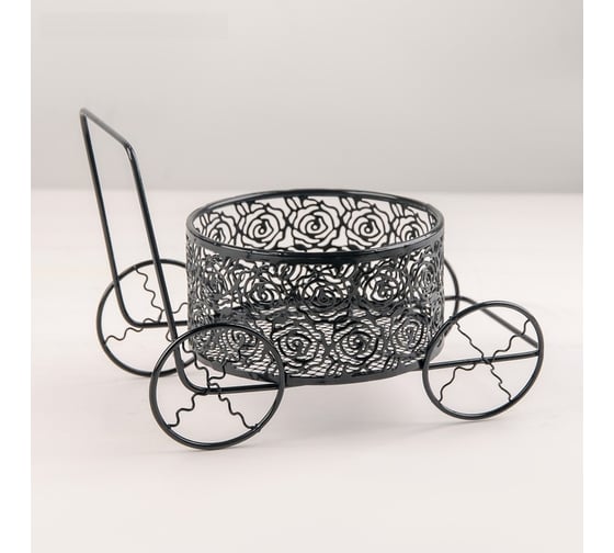 Подставка для цветов Доляна Коляска черная, диаметр 11.5 см, 20.5x12x13.5 см 4597728