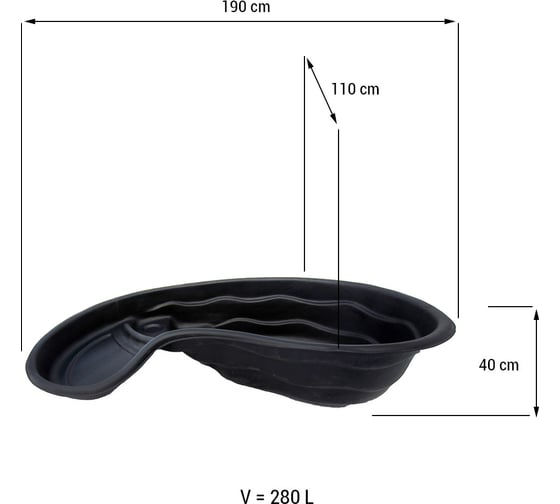 Пластиковый пруд Ваш любимый пруд 180x100x38 см, 280 л PS 280