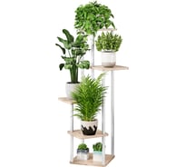 Напольная подставка GARDEN SHOW для цветов №6 5 полок МДФ светлое дерево 60х60х106,3 см металл белый 266576