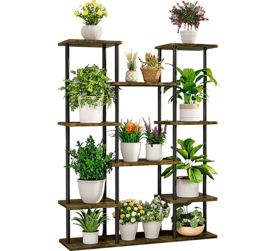 Подставка GARDEN SHOW №9, 6 ярусов, 14 мест, МДФ (венге), 80×23,7×106 см, металл черный 266587