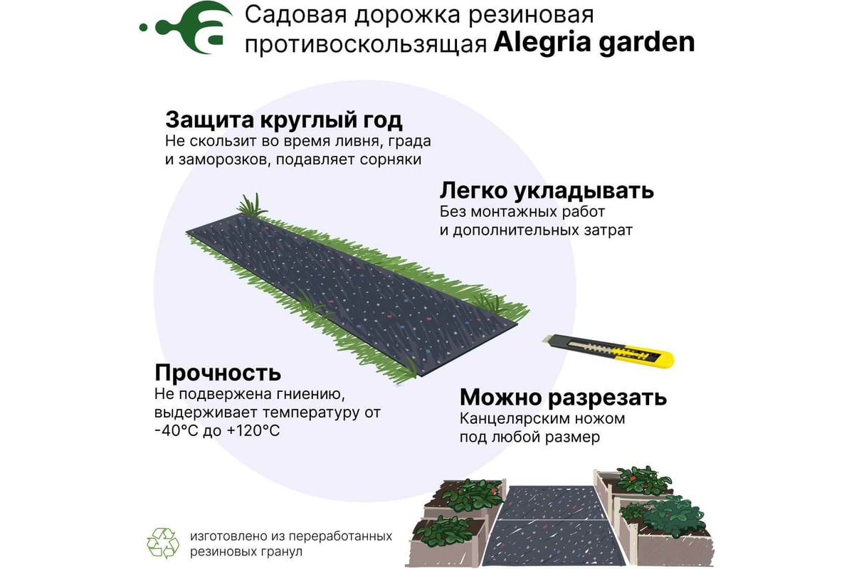 Резиновая садовая дорожка Alegria Top garden 5000x400x5 мм 5000.400.5.TG -  выгодная цена, отзывы, характеристики, фото - купить в Москве и РФ