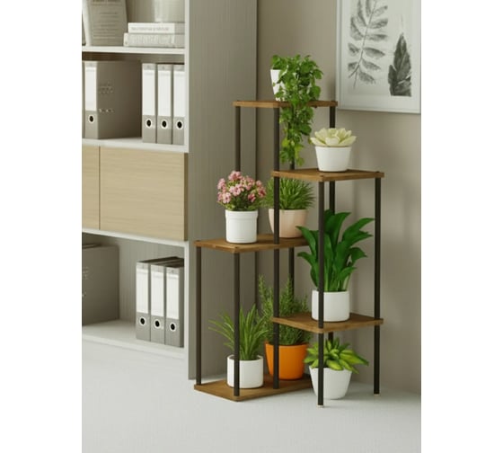 Подставка №13 GARDEN SHOW 5 полок, МДФ (орех), 45,1х40х85,6 см, металл черный, 266718