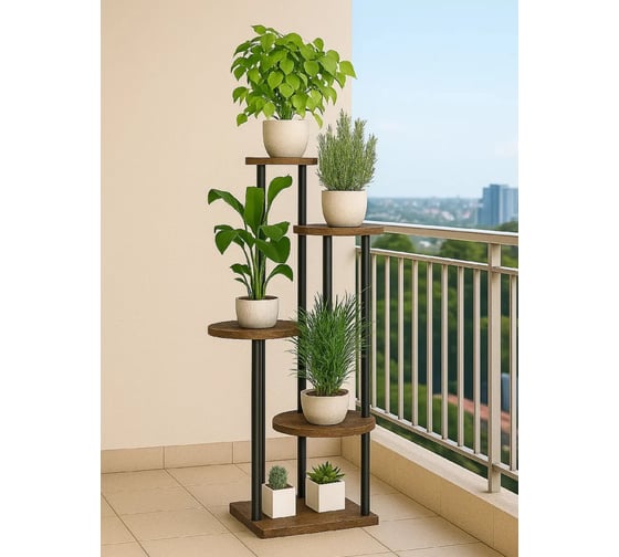 Подставка №12 GARDEN SHOW, 5 полок, МДФ (орех), 30х30х106,5 см, металл черный, 266716
