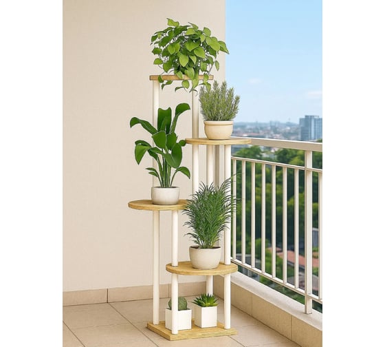 Подставка №12 GARDEN SHOW, 5 полок, мдф (светлое дерево), 30х30х106,5 см, металл белый 266715