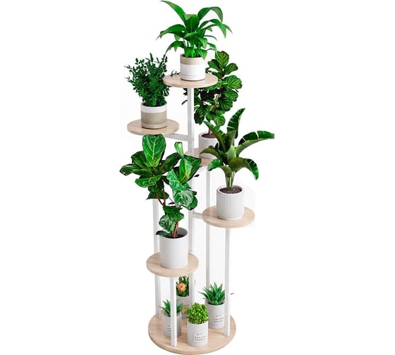 Подставка №15 GARDEN SHOW, 6 полок, МДФ (светлое дерево), 32х50х116 см, металл белый, 266594