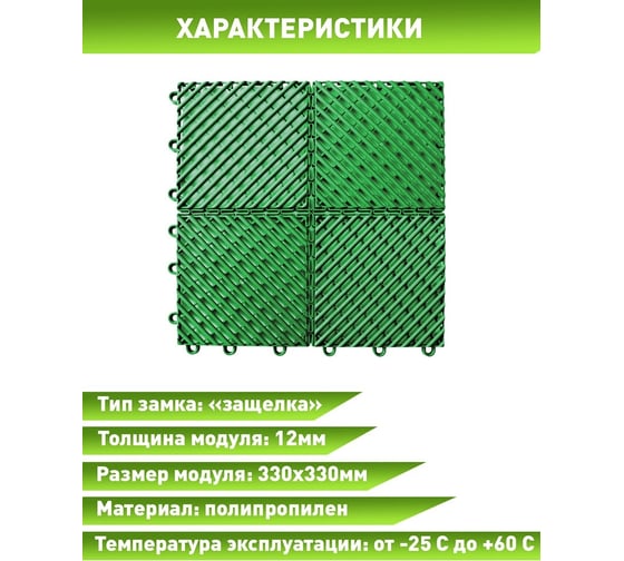 Садовые дорожки, покрытие для сада, дачи, террасы, бассейна ПластФактор City 1 кв.м. зеленый 4627080346789