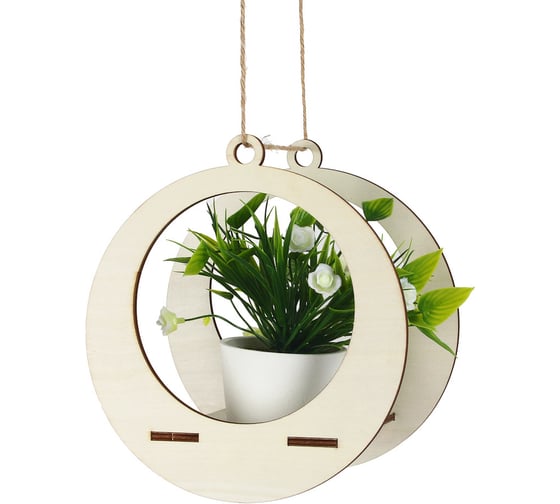 Подвесная подставка для кашпо INBLOOM круг 22x20x14 см, веревка 1.5 м, дерево 177-015