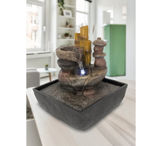 Комнатный фонтан комнатный GARDEN SHOW Оазис со светодиодной подсветкой, 13,3x13,3x17,5 см., 1/12 ПТ000002729