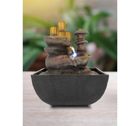 Комнатный фонтан комнатный GARDEN SHOW Оазис со светодиодной подсветкой, 13,3x13,3x17,5 см., 1/12 ПТ000002729