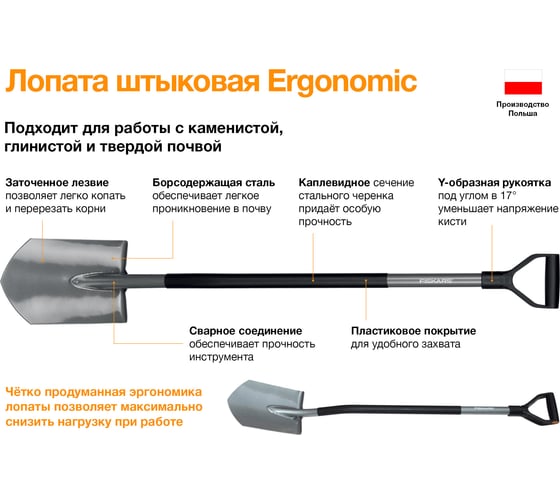 Садовая штыковая лопата Fiskars 1001568 (131410) 8