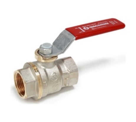 Шаровой кран Giacomini R910, DADO, 3/4, ВВ, ручка-рычаг красный, никелированный R910X024