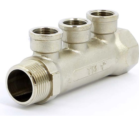 Коллектор Tiemme 3 отвода, 1"х1/2"В (никель) 1910077 / 1943N060403