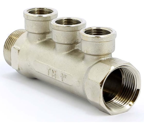 Коллектор Tiemme 3 отвода, 1"х1/2"В (никель) 1910077 / 1943N060403