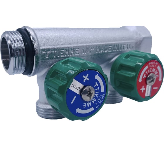 Коллектор Tiemme 2 отвода, регулируемый 3/4"х3/4(18) евроконус Maxima Corner (никель) 1850007 / 1871K