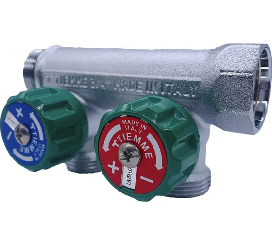 Коллектор Tiemme 2 отвода, регулируемый 3/4"х3/4(18) евроконус Maxima Corner (никель) 1850007 / 1871K
