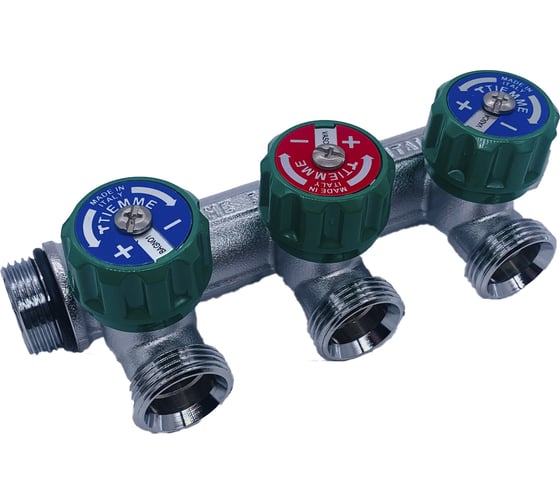 Коллектор Tiemme 3 отвода, регулируемый 3/4"х3/4(18) евроконус Maxima Corner (никель) 1850008 / 1871K