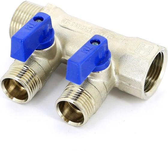 Коллектор Tiemme 2 отвода, с шаровыми клапанами 1х1/2"(16) (никель) 1820010 / 1832N160402