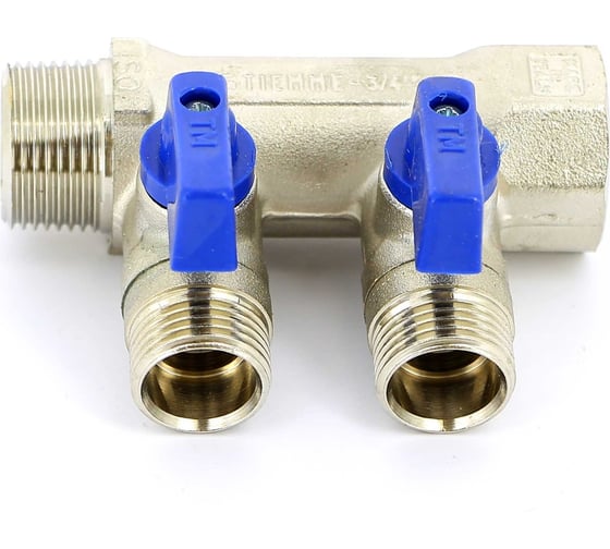 Коллектор Tiemme 2 отвода, с шаровыми клапанами 1х1/2"(16) (никель) 1820010 / 1832N160402