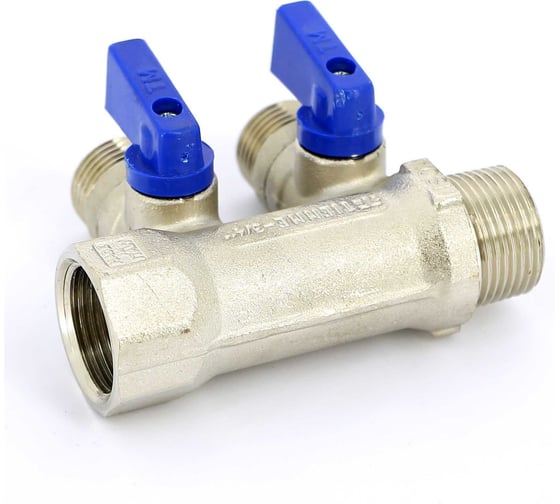 Коллектор Tiemme 2 отвода, с шаровыми клапанами 1х1/2"(16) (никель) 1820010 / 1832N160402
