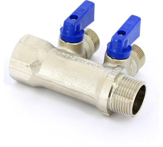 Коллектор Tiemme 2 отвода, с шаровыми клапанами 1х1/2"(16) (никель) 1820010 / 1832N160402