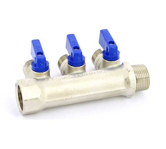 Коллектор Tiemme 3 отвода, с шар. клапанами 1х1/2"(16) (никель) 1820007 / 1833N160403