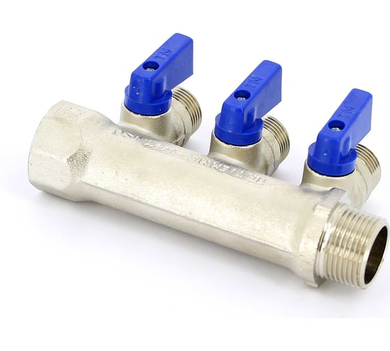 Коллектор Tiemme 3 отвода, с шар. клапанами 1х1/2"(16) (никель) 1820007 / 1833N160403