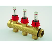 Коллектор Tiemme 2 отвода, регулируемый с расходомерами 1"х3/4(18) (латунь) 3040017 / 3047G060502