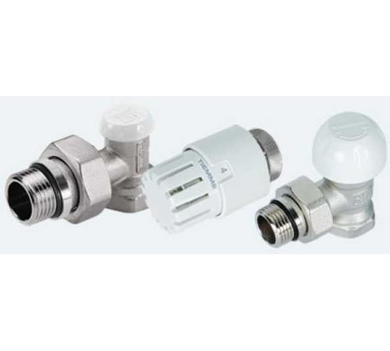 Комплект подключения радиаторов Tiemme угловой 1/2" (2 клапана + головка, O-Ring) 3300142 / 3308KIT04R