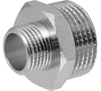 Ниппель-переходник MPF 1" х 1/2" бочонок латунный никелированный наружная резьба ИС.072015.30