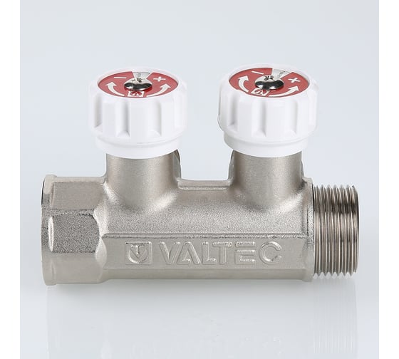 Коллектор с регулировочными вентилями VALTEC 1"х2 выхода, евроконус 3/4" (на подающий трубопровод) VTc.570.NE.0602