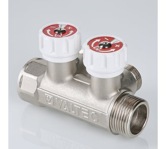 Коллектор с регулировочными вентилями VALTEC 1"х2 выхода, евроконус 3/4" (на подающий трубопровод) VTc.570.NE.0602
